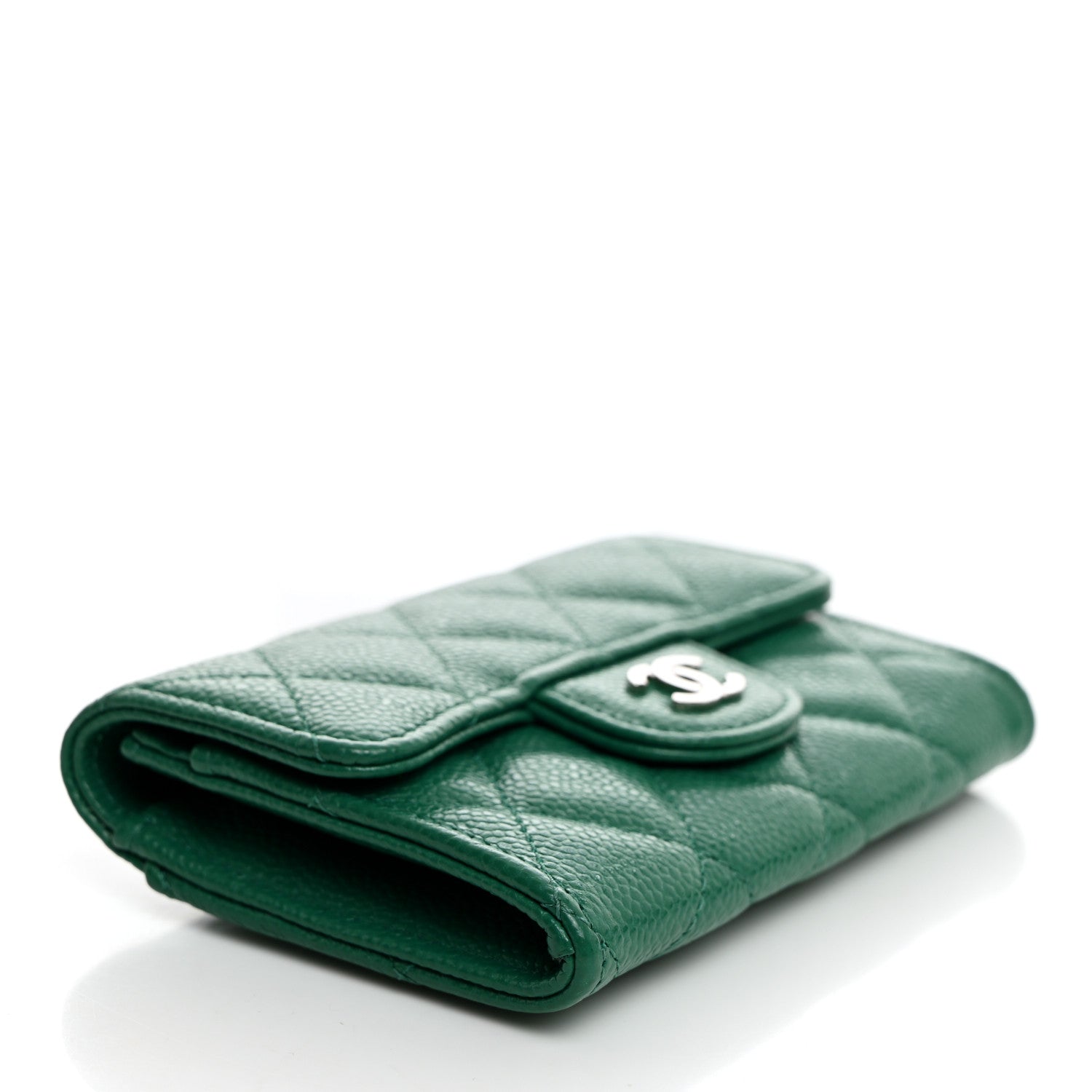 Chanel Caviar Quilted Flap Card Holder Wallet Green 4 of 8