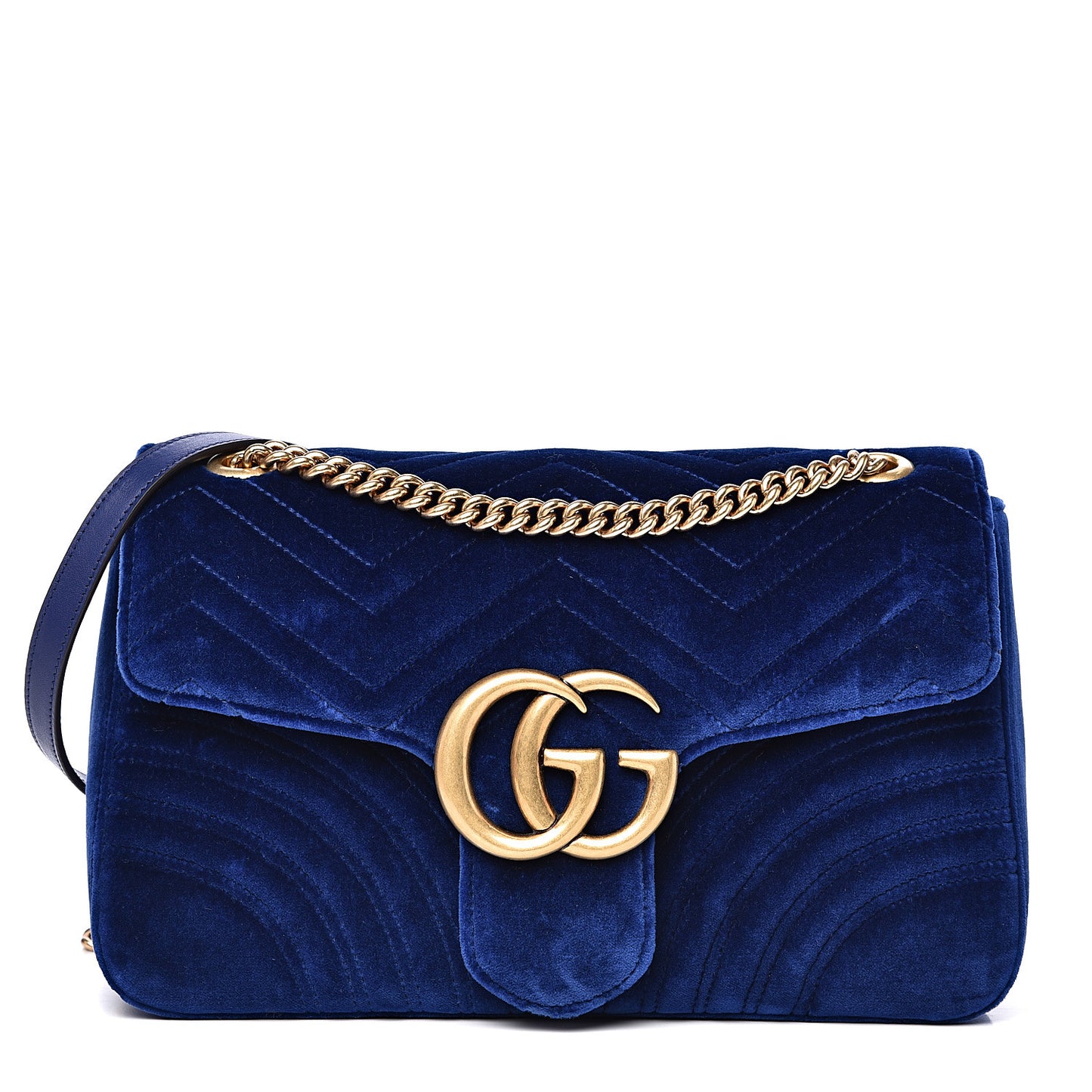 Velvet Matelasse Medium GG Marmont Shoulder Bag Cobalt Blue