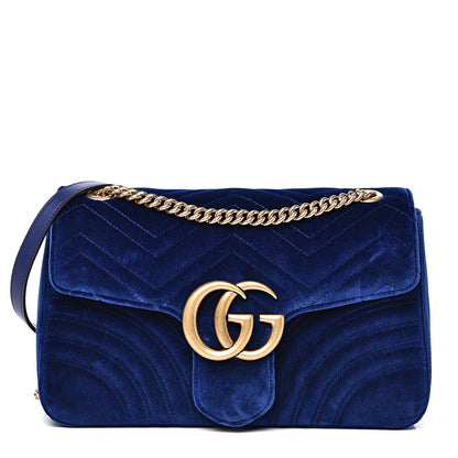 Gucci Velvet Matelasse Medium GG Marmont Shoulder Bag Cobalt Blue 1 of 10