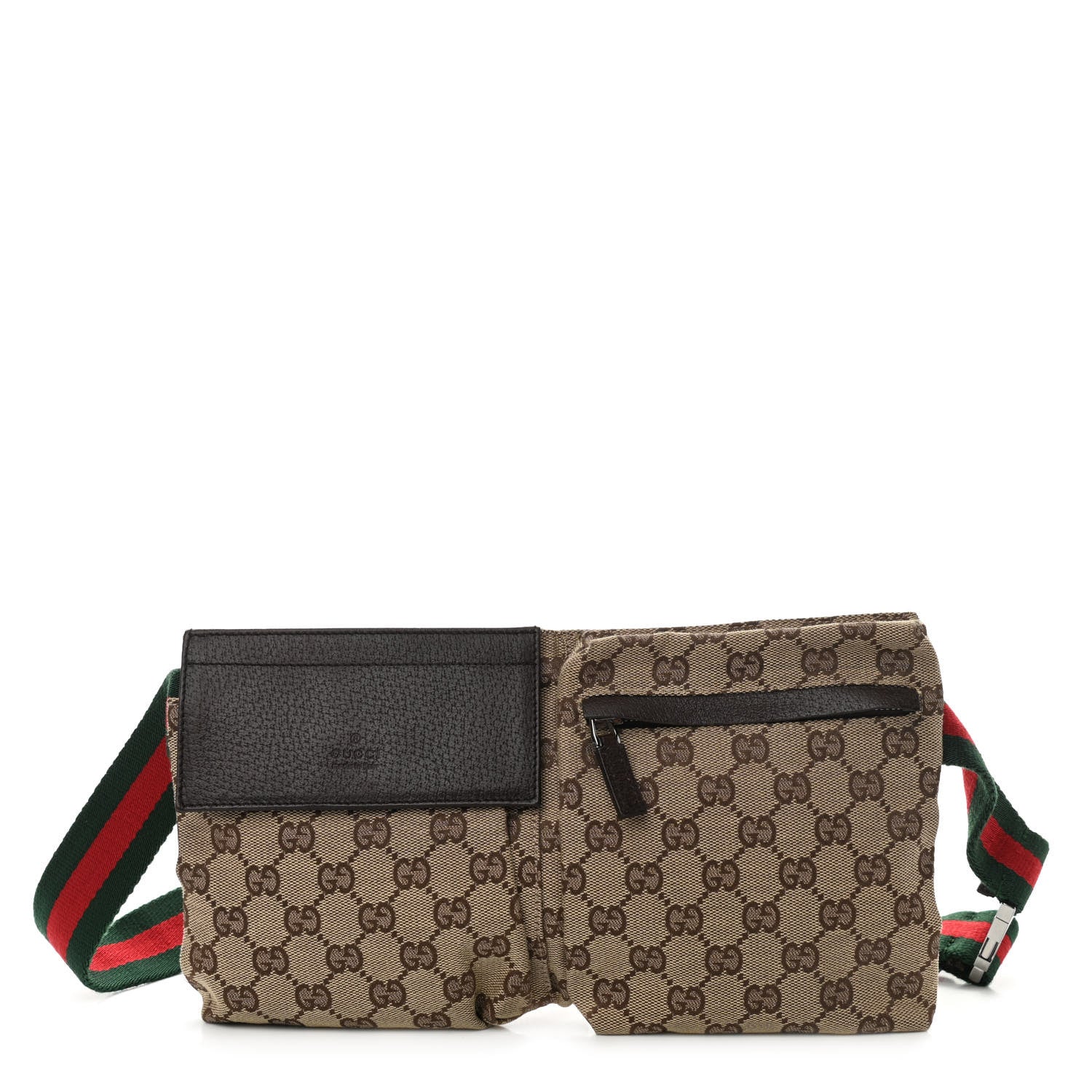 Gucci GG Monogram Web Double Pocket Belt Bag Dark Brown 1 of 12