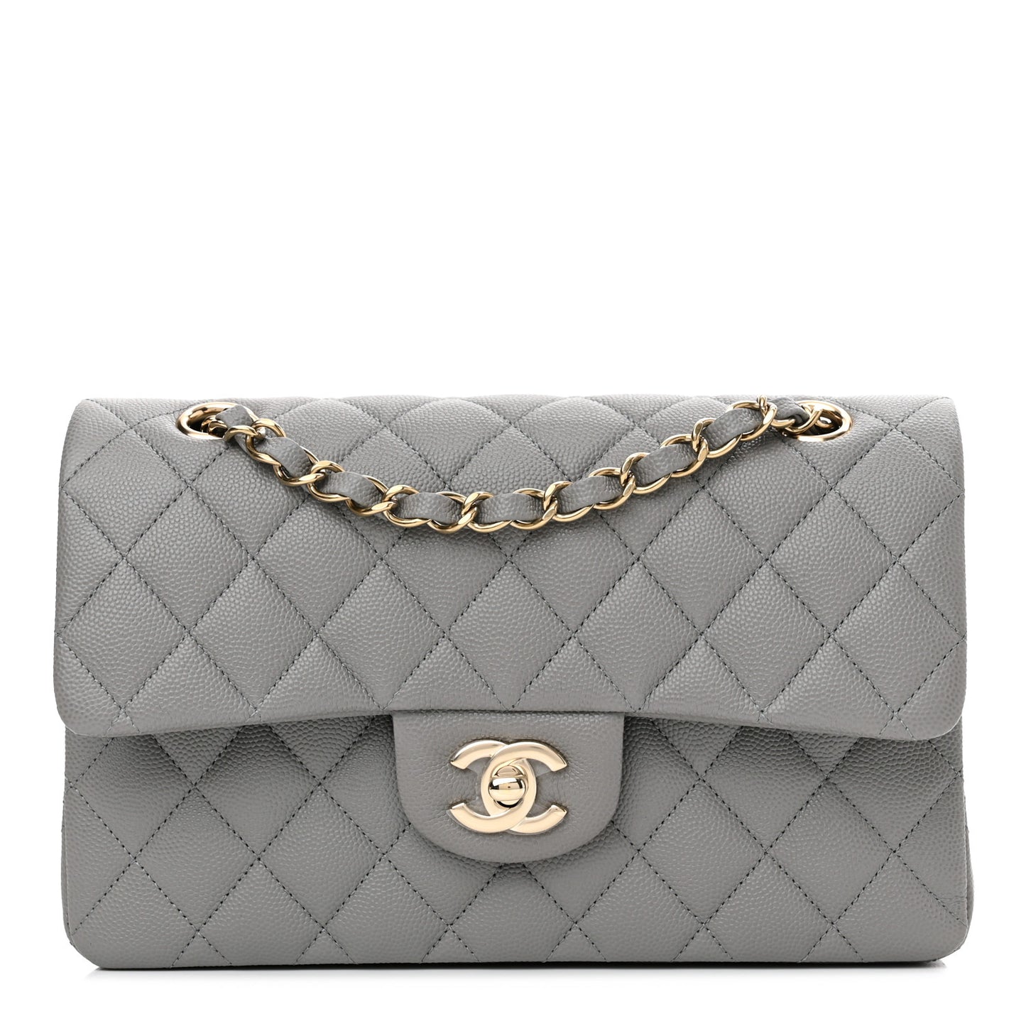 Caviar Quilted Small Double Flap Grey