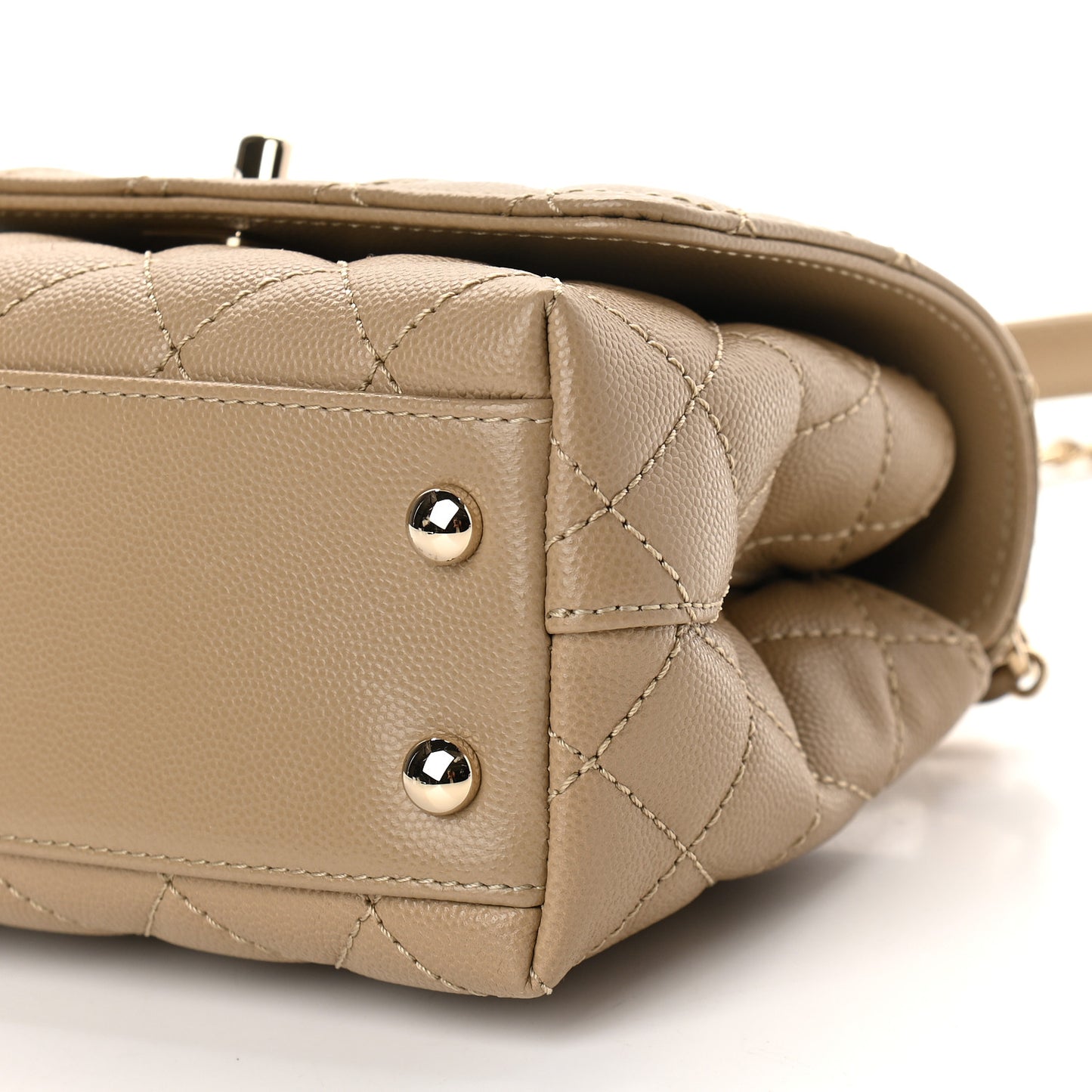 Caviar Lizard Embossed Quilted Extra Mini Coco Handle Flap Dark Beige
