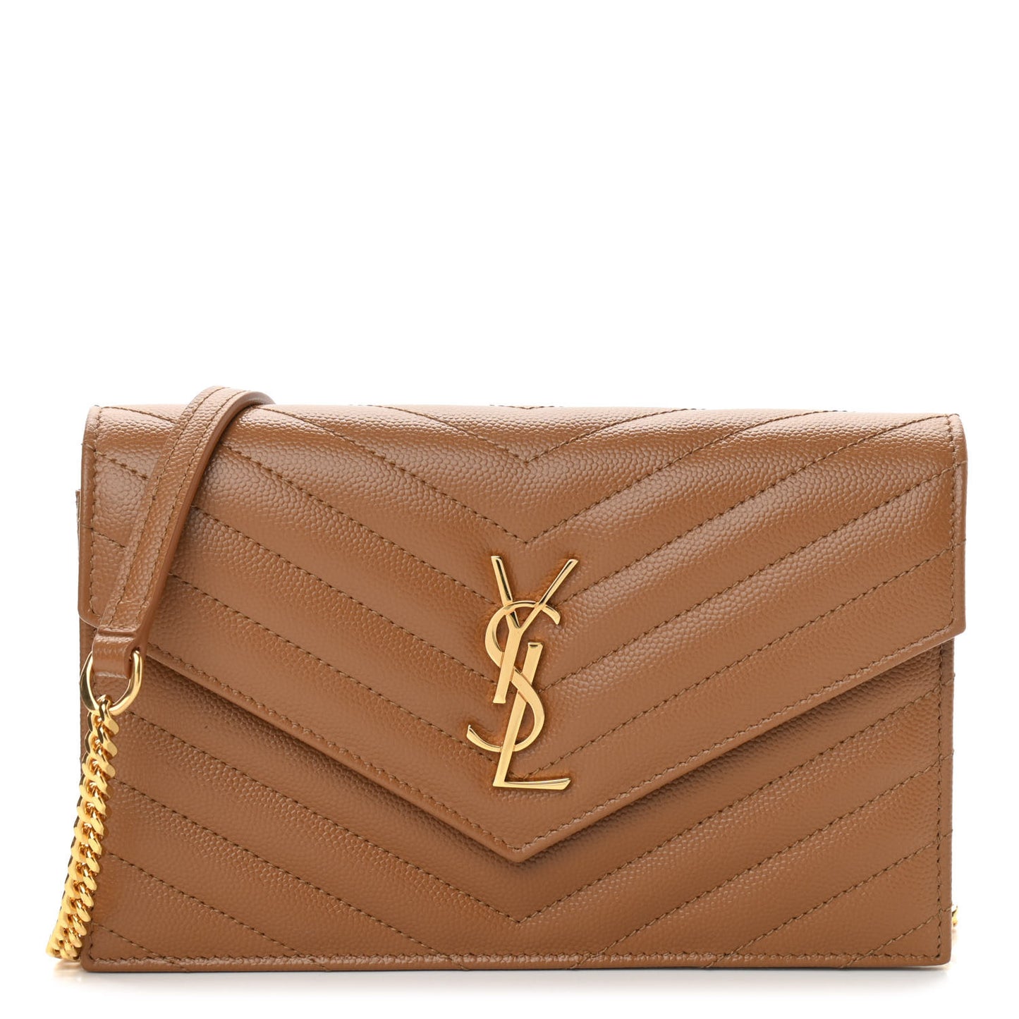 Grain De Poudre Matelasse Chevron Monogram Envelope Chain Wallet Natural Dark