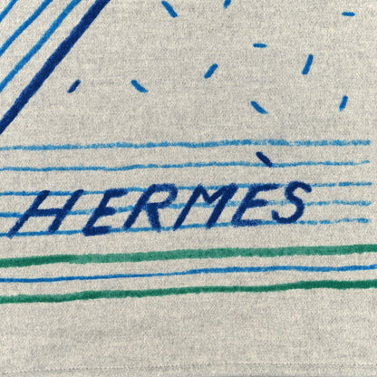 Hermes Wool Cashmere Etages Du Faubourg Blanket Cyan 2 of 4