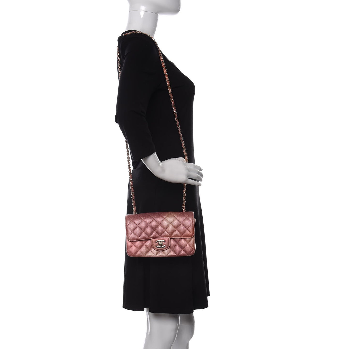 Metallic Lambskin Quilted Ombre Mini Rectangular Flap Pink