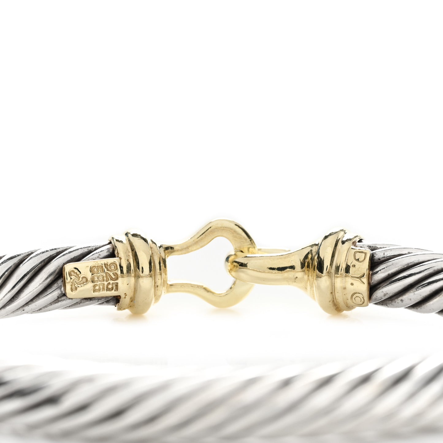 Sterling Silver 14K Yellow Gold 7mm Cable Classic Buckle Bracelet