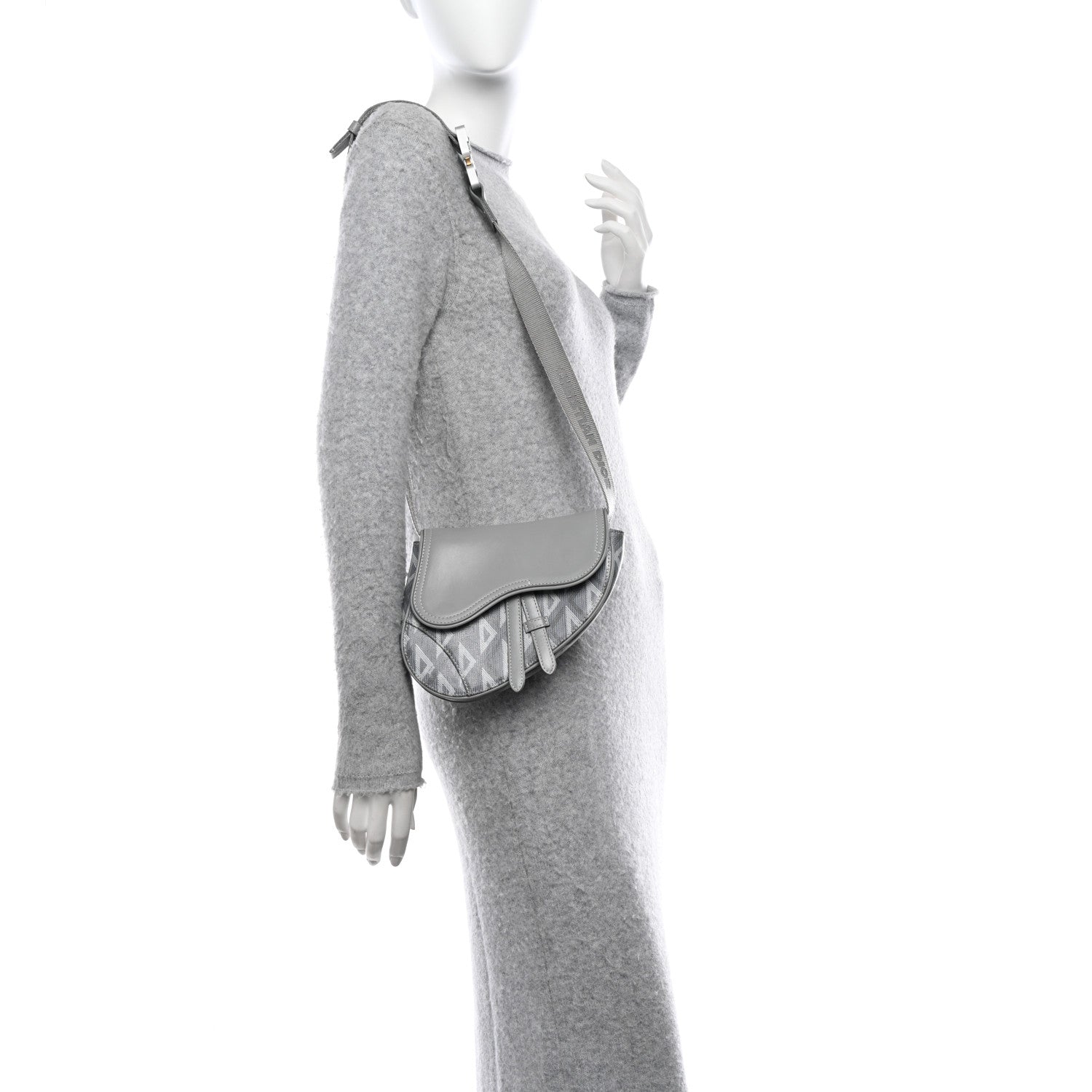 Christian Dior CHRISTIAN DIOR Coated Canvas CD Diamond Mens Mini Saddle Bag Grey 2 of 14