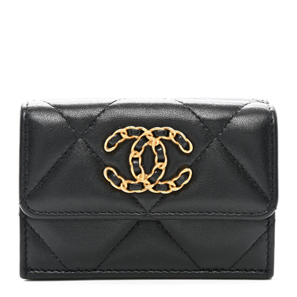 Chanel Lambskin Quilted Chanel 19 Flap Card Holder Black 1 of 9