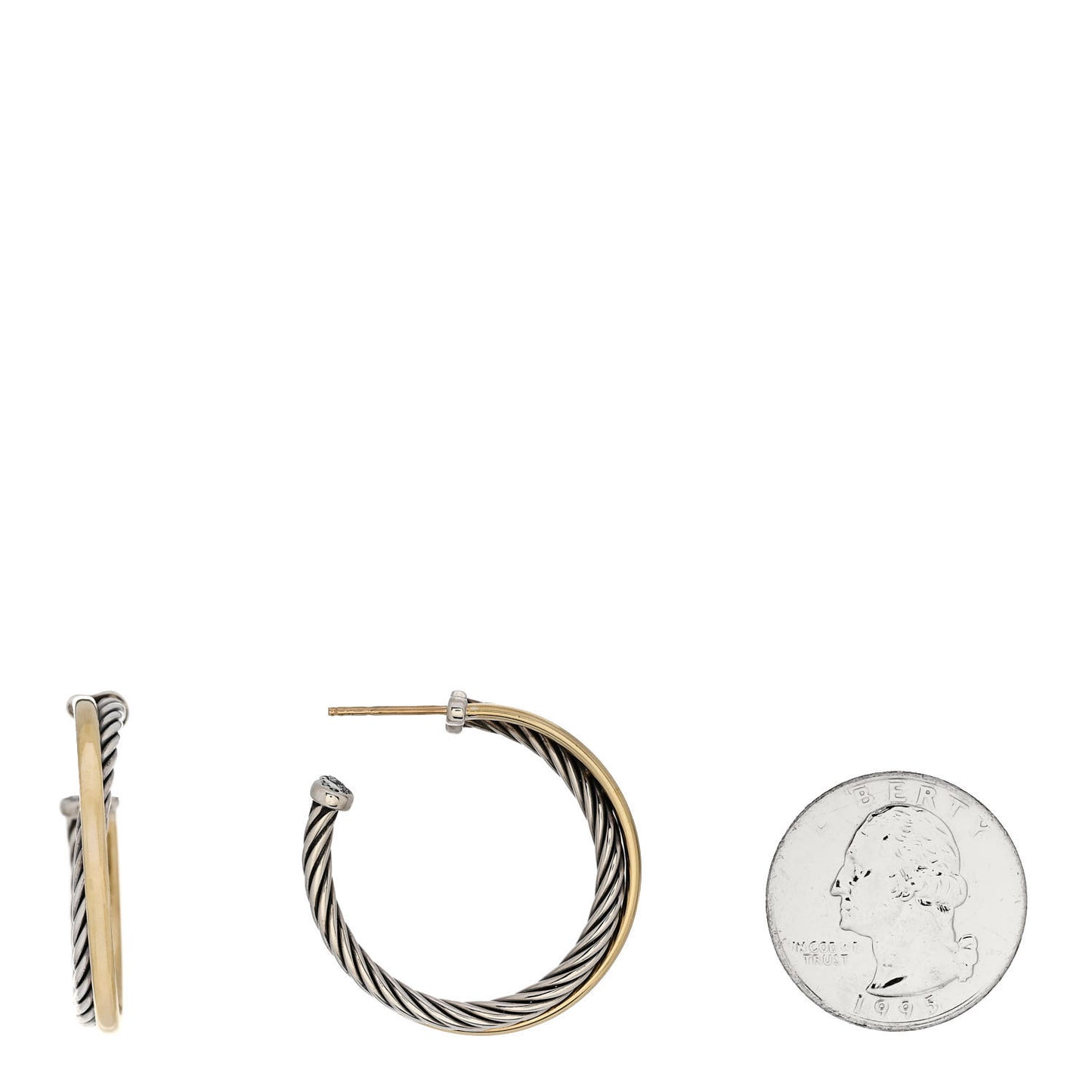 Sterling Silver 18K Yellow Gold 31mm Crossover Cable Hoop Earrings