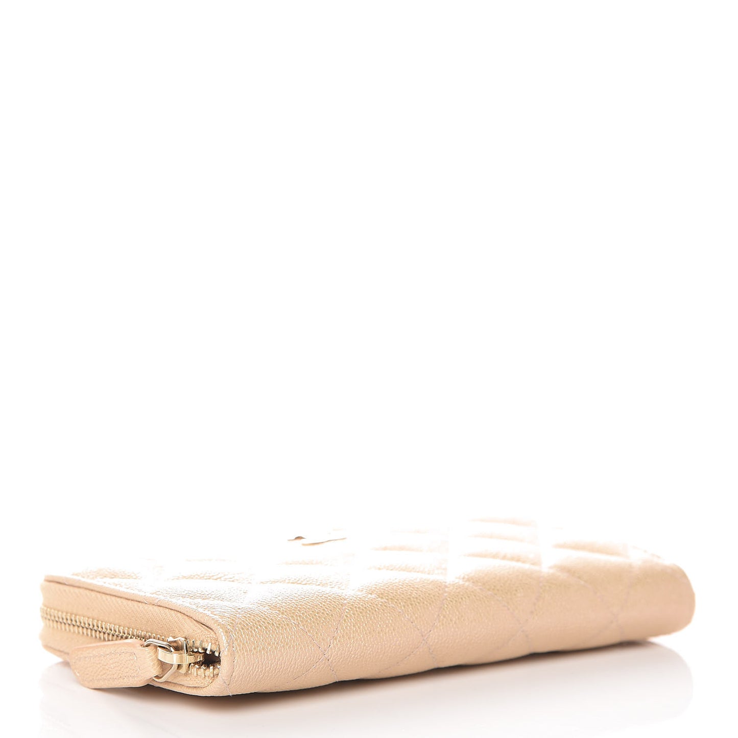 Iridescent Caviar Quilted Medium Zip Around Wallet Beige