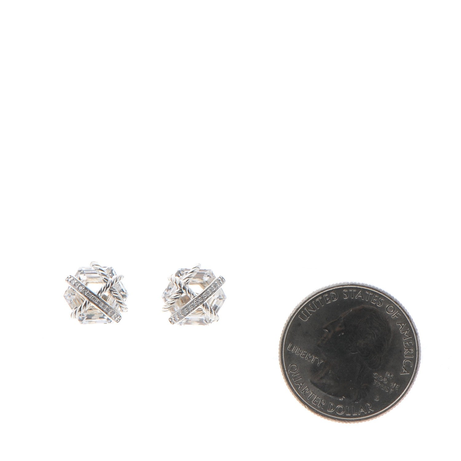 David Yurman Sterling Silver Diamond Crystal 10mm Cable Wrap Earrings 2 of 8