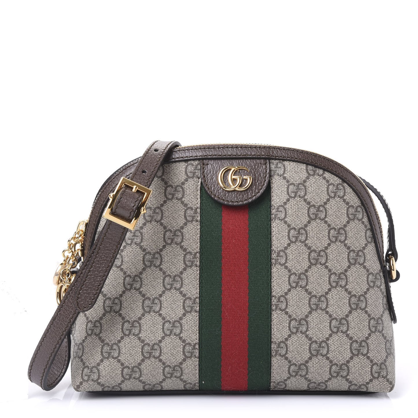GG Supreme Monogram Textured Dollar Calfskin Web Small Ophidia Dome Shoulder Bag Beige Ebony New Acero