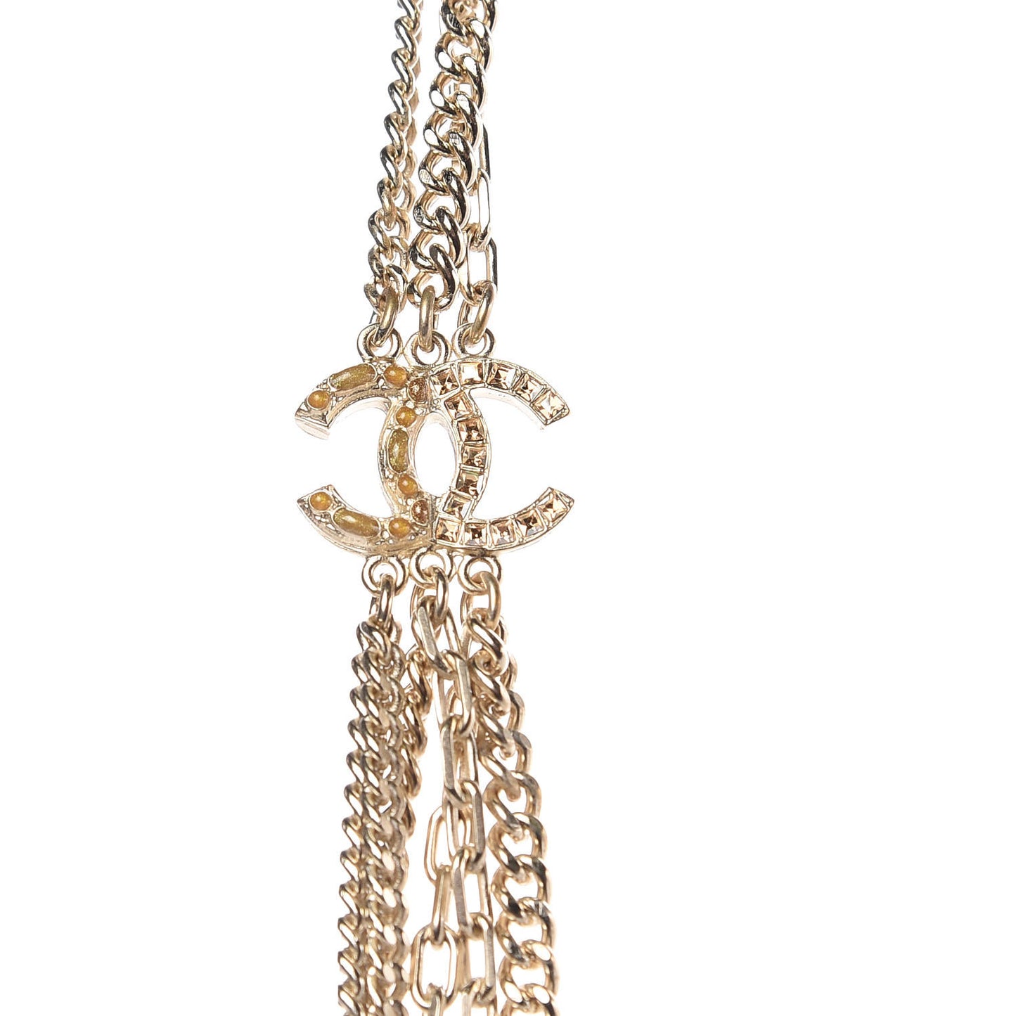 Baguette Gripoix Poured Glass CC Multi Strand Chain Necklace Light Gold