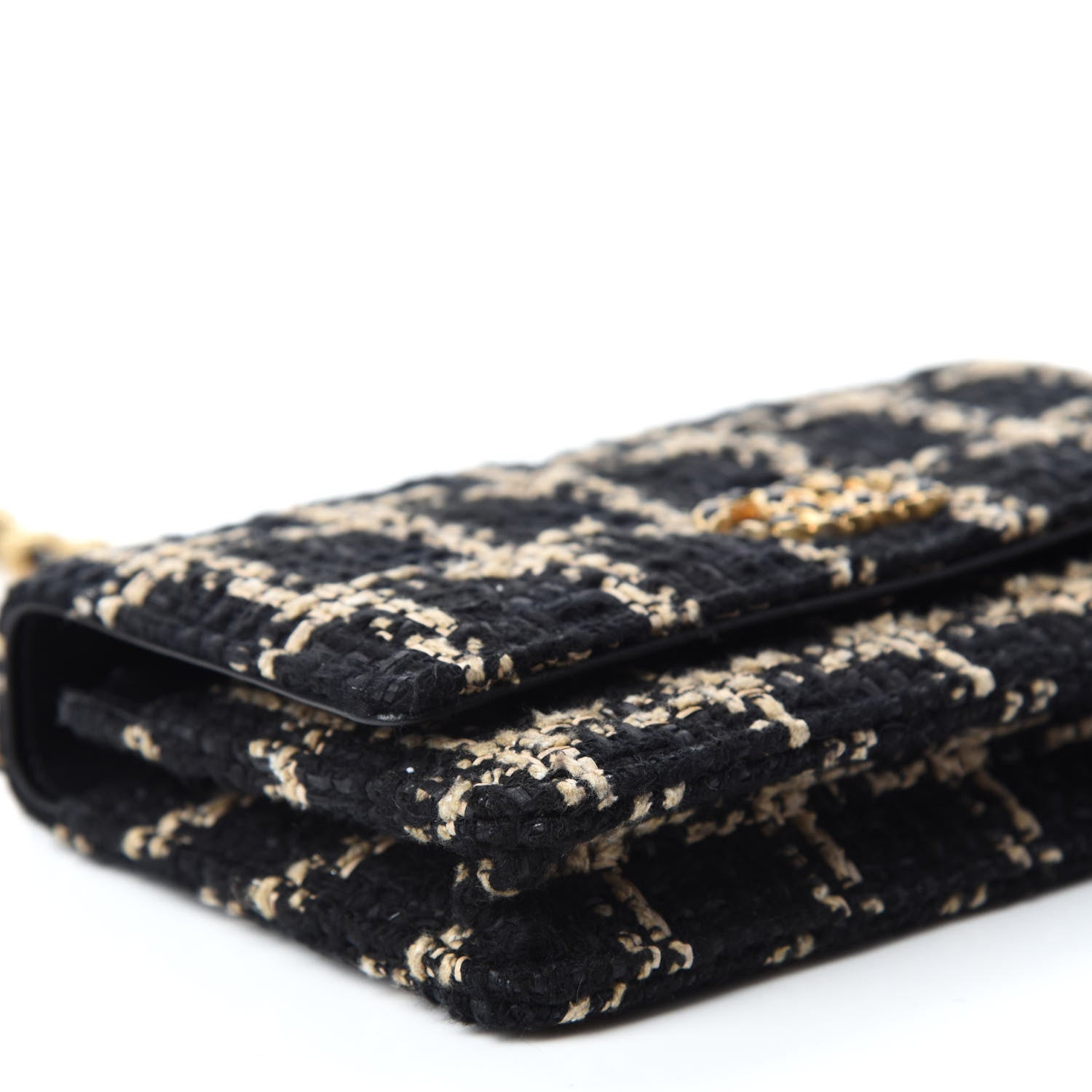 Chanel Tweed Quilted Chanel 19 Wallet On Chain WOC Black Beige 6 of 12