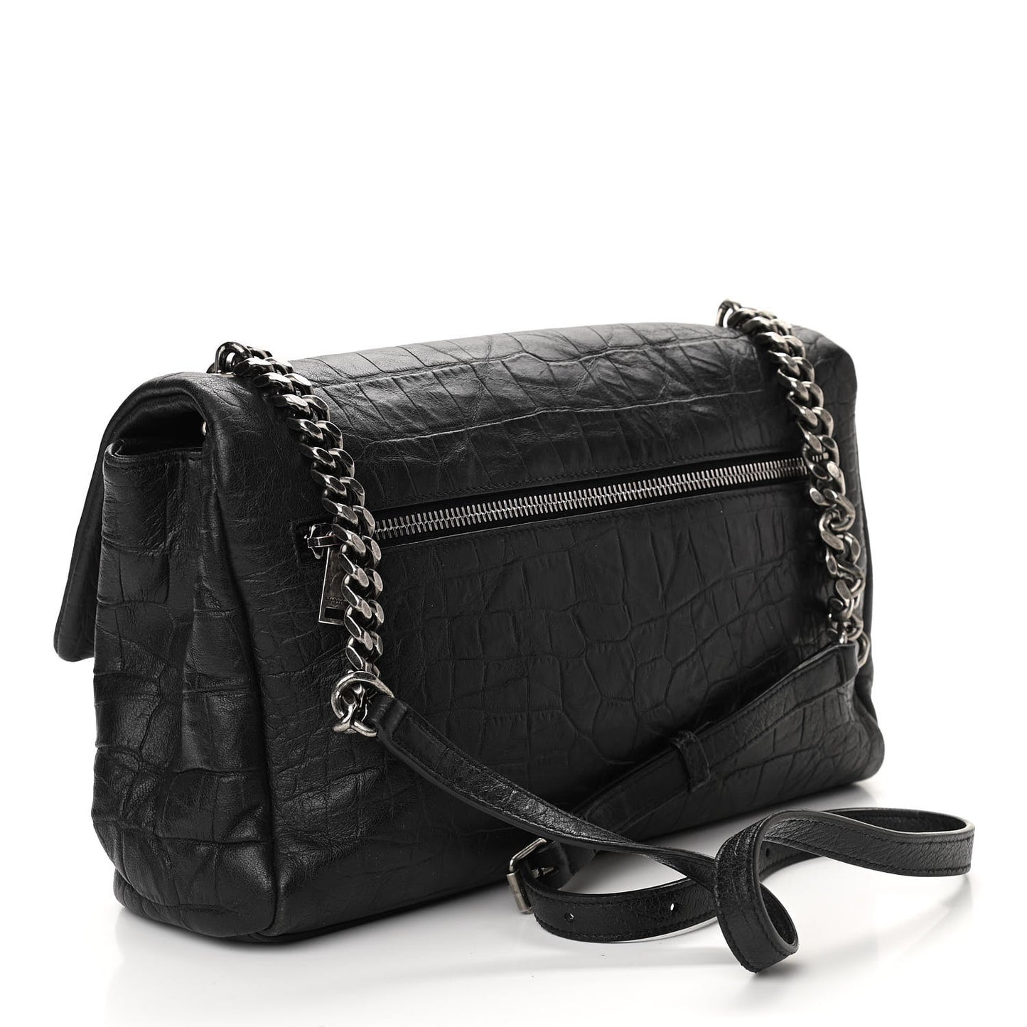 Calfskin Crocodile Embossed Medium West Hollywood Monogram Fold-Over Black