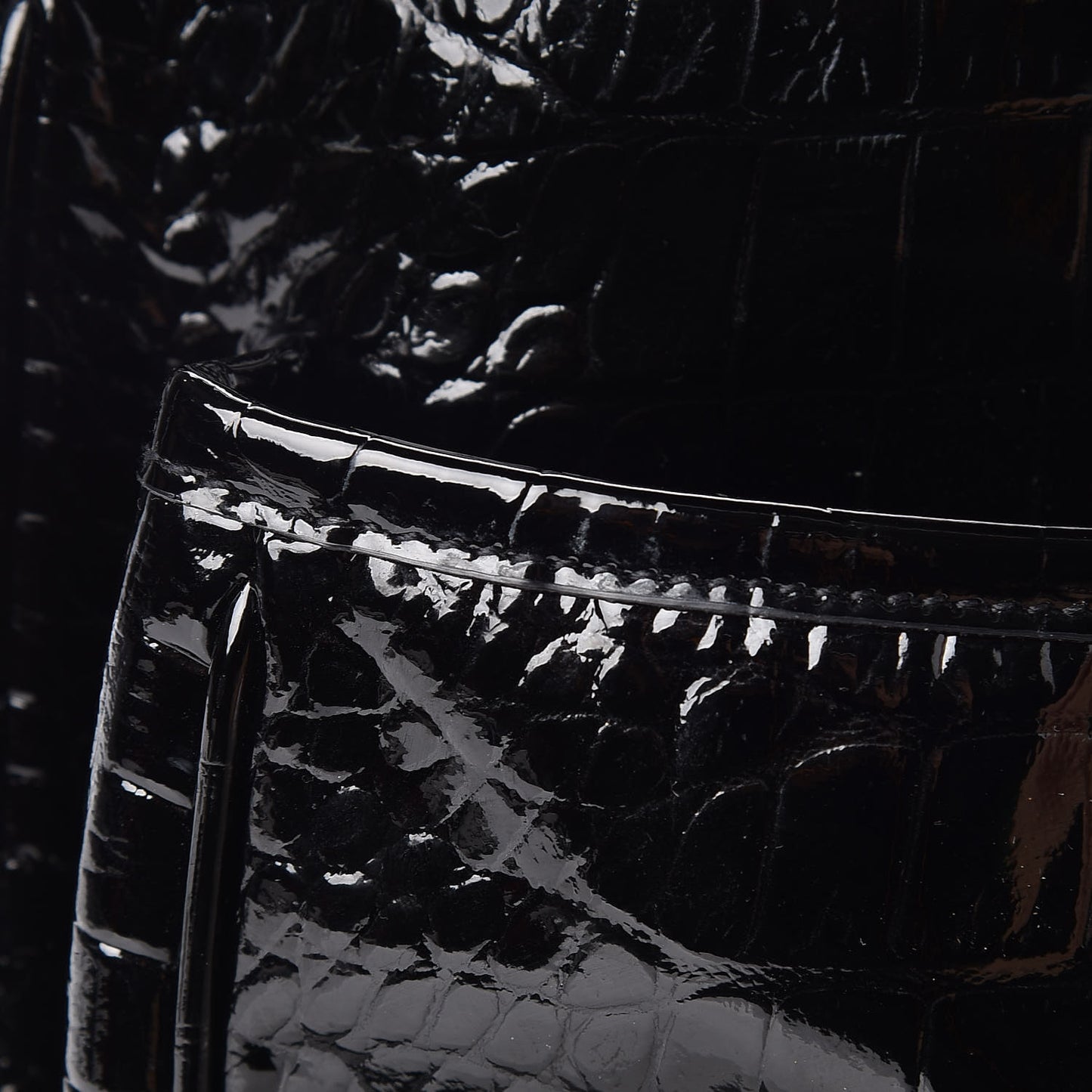 Patent Crocodile Embossed Lambskin Monogram Medium Niki Chain Satchel Black