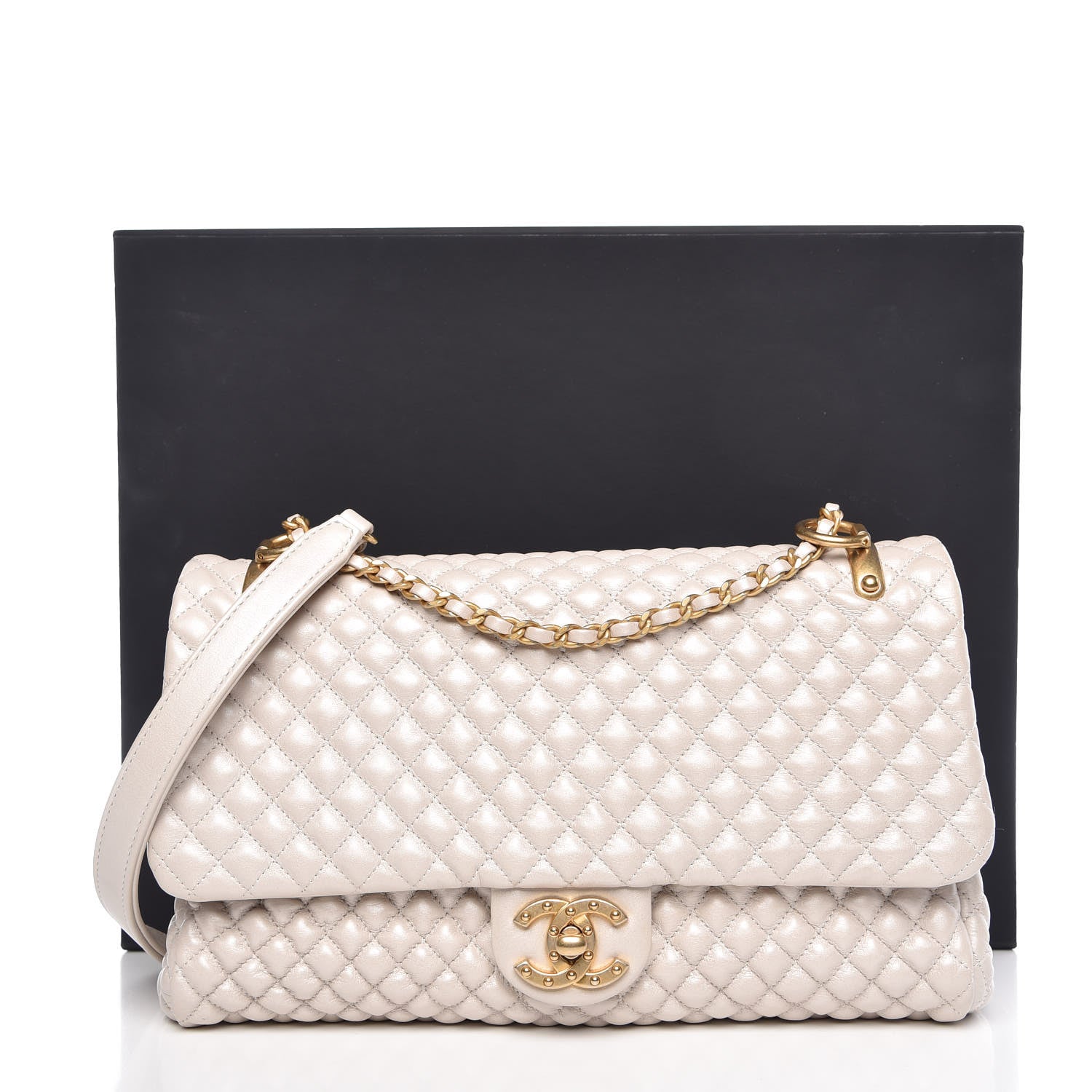 Chanel Metallic Calfskin Micro Quilted Medium Flap White 8 of 8