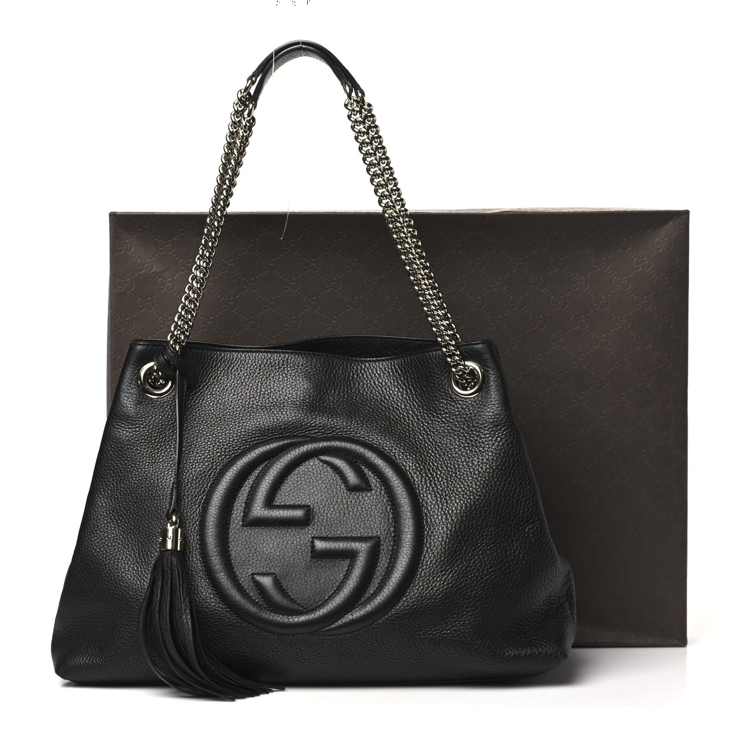 Pebbled Calfskin Medium Soho Chain Shoulder Bag Black