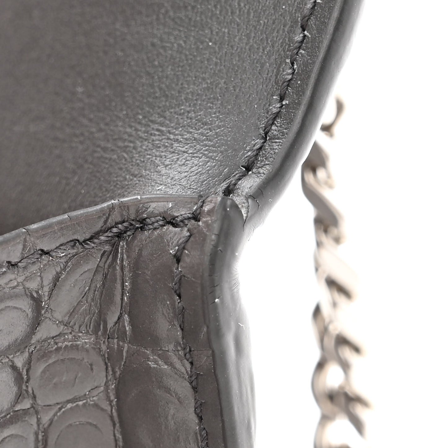 Calfskin Crocodile Embossed Monogram Sunset Chain Wallet Graphite