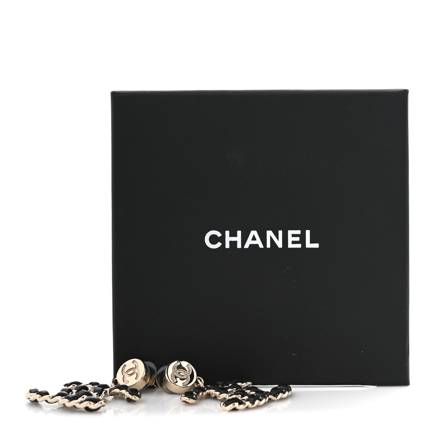 Chanel Lambskin Chain CC Drop Earrings Black Gold 5 of 5