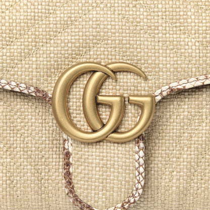 Gucci Raffia Elaphe Matelasse Small GG Marmont Shoulder Bag Natural Cream Brown 8 of 10