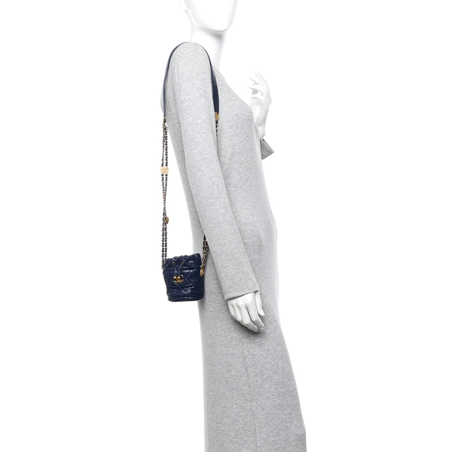 Chanel Caviar Quilted Twist Your Buttons Mini Bucket Bag Navy 2 of 10