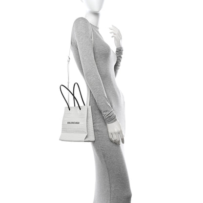 Balenciaga Shiny Calfskin Logo Crocodile Embossed North South Shopper Tote XXS White 3 of 10