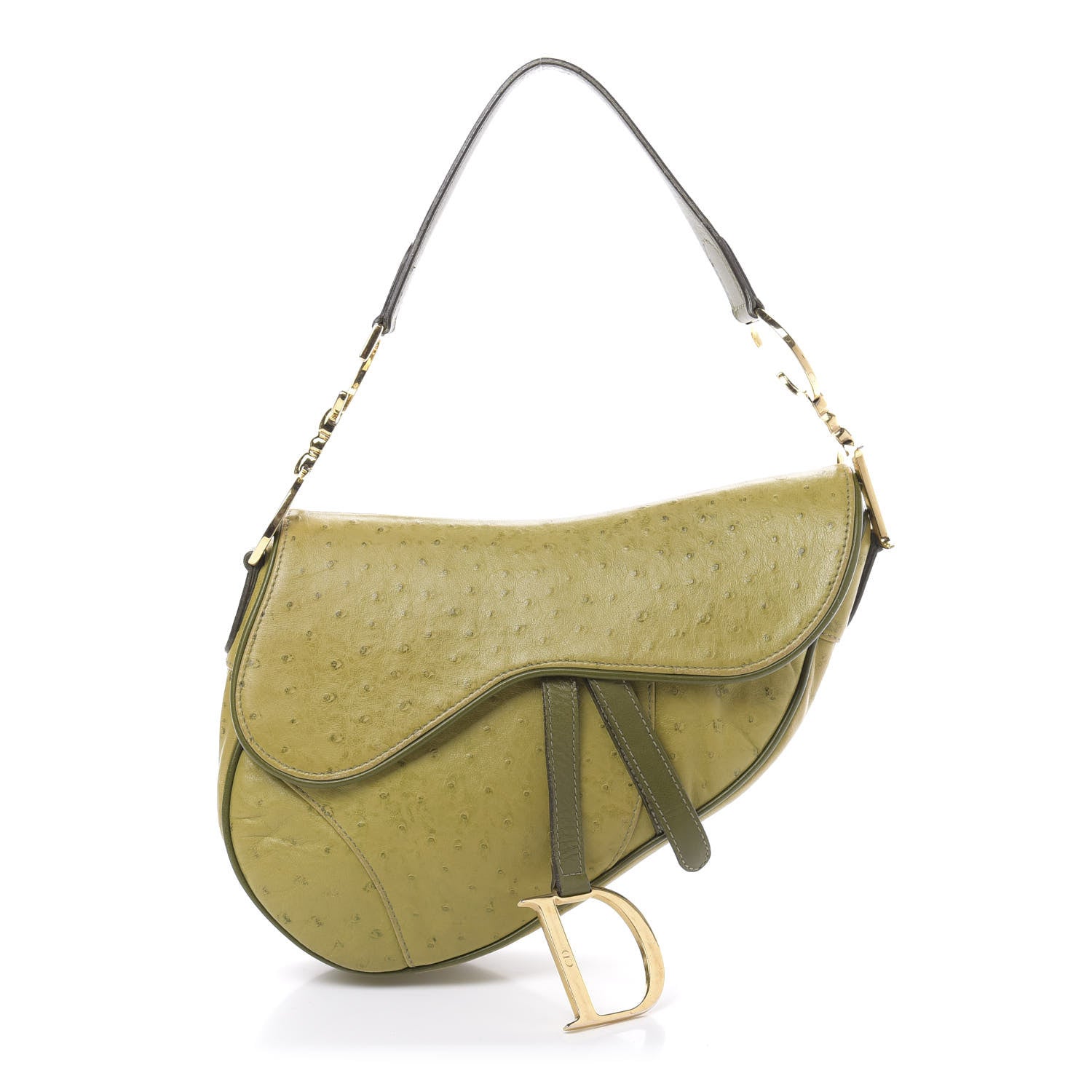 Christian Dior Ostrich Saddle Bag Green 1 of 19