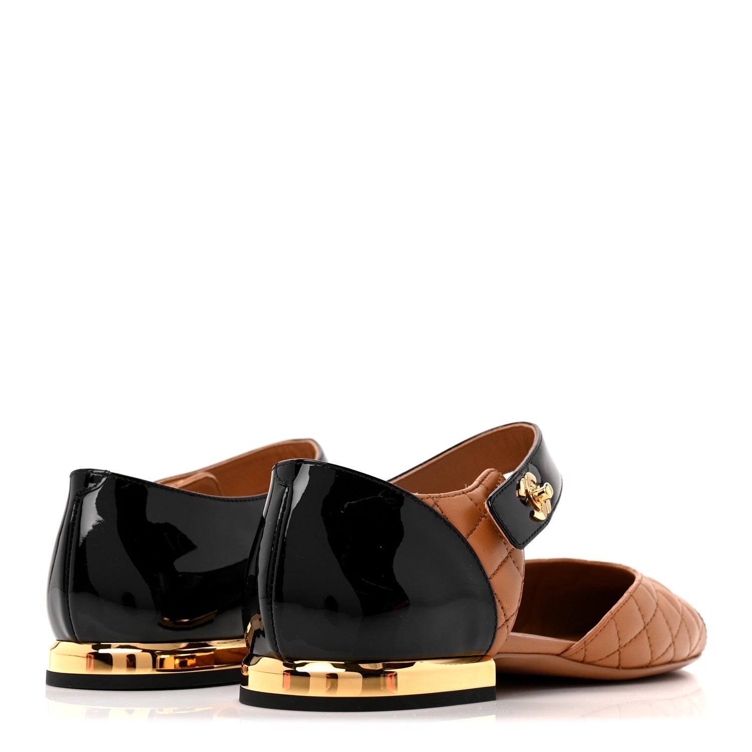 Chanel Patent Lambskin Quilted Cap Toe Ballerina Flats 38.5 Light Brown Black 5 of 10