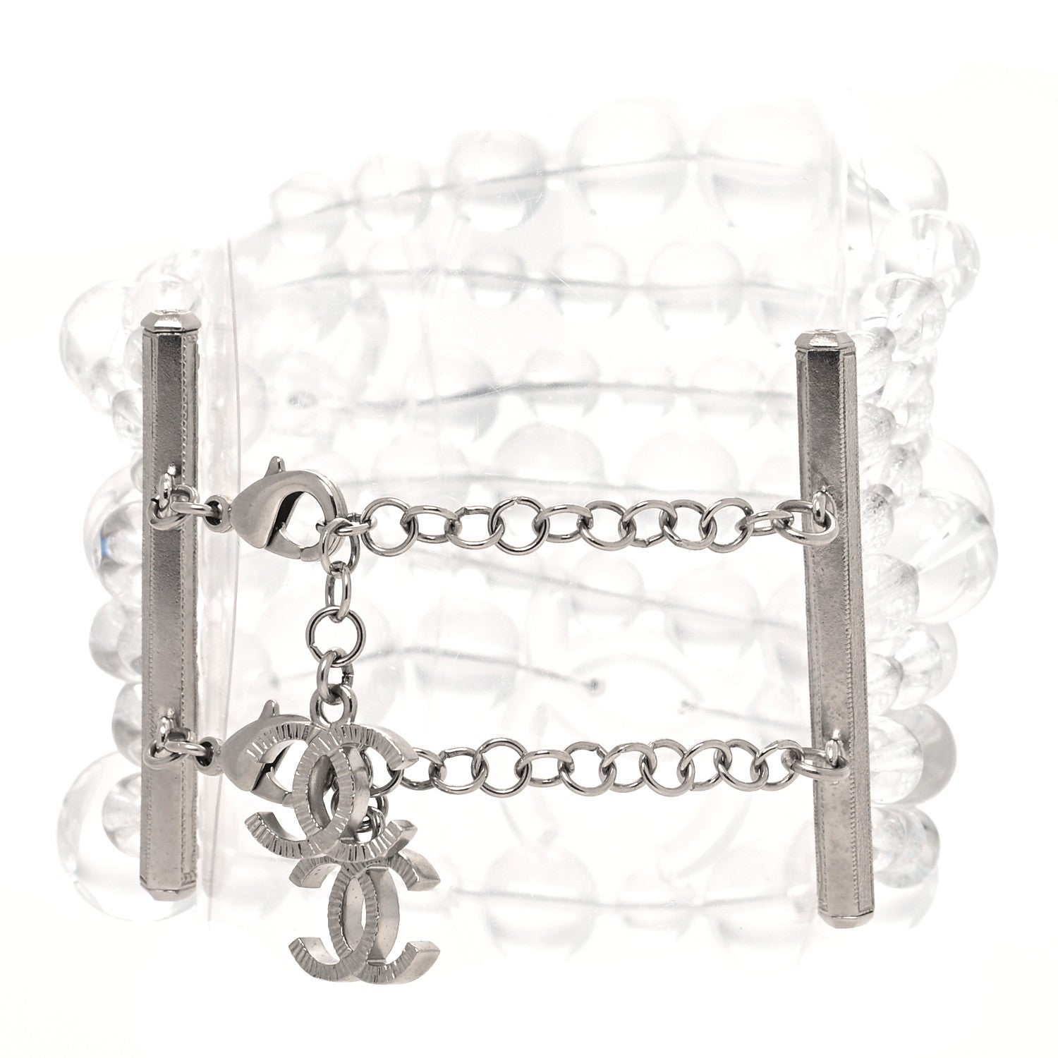 Chanel Translucent Resin Crystal CC Multi Strand Bracelet Silver 3 of 5