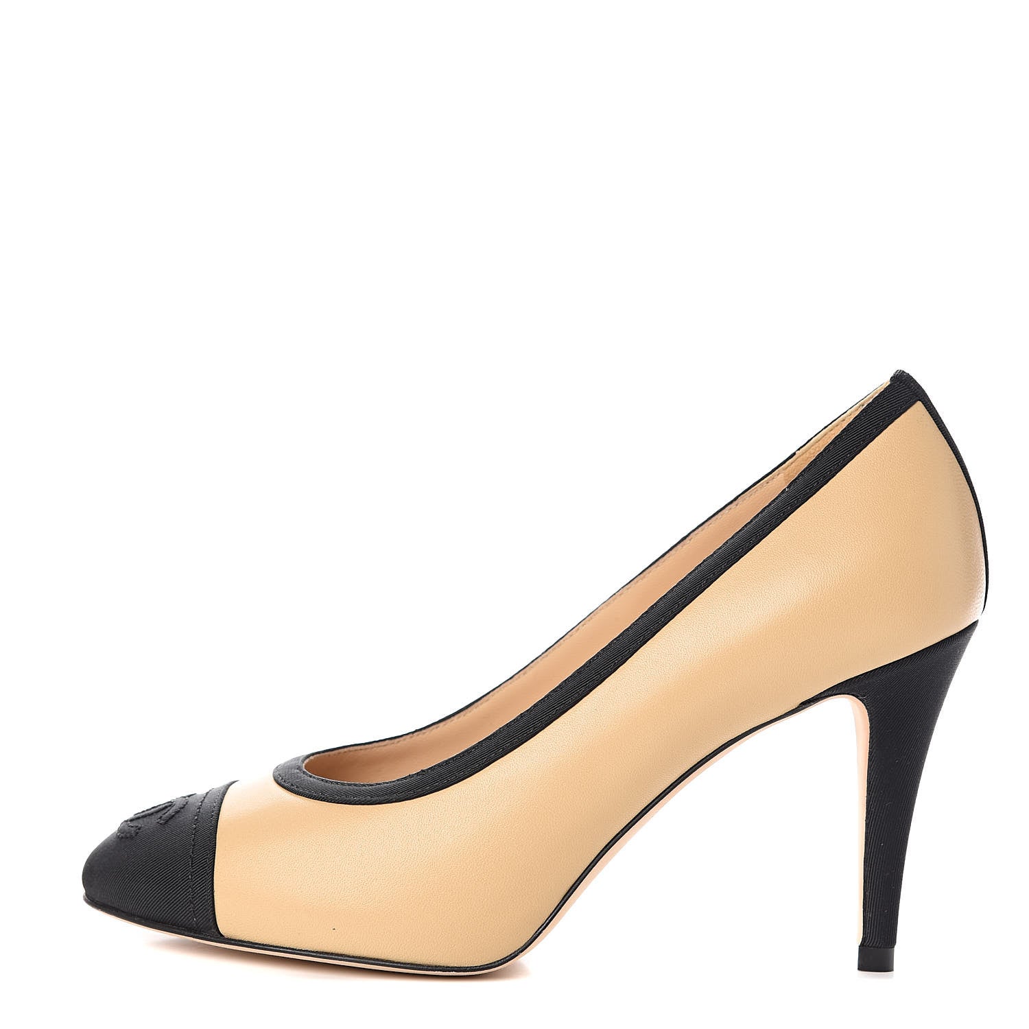 Chanel Lambskin Grosgrain Cap Toe CC Pumps 35.5 Beige Black 1 of 10