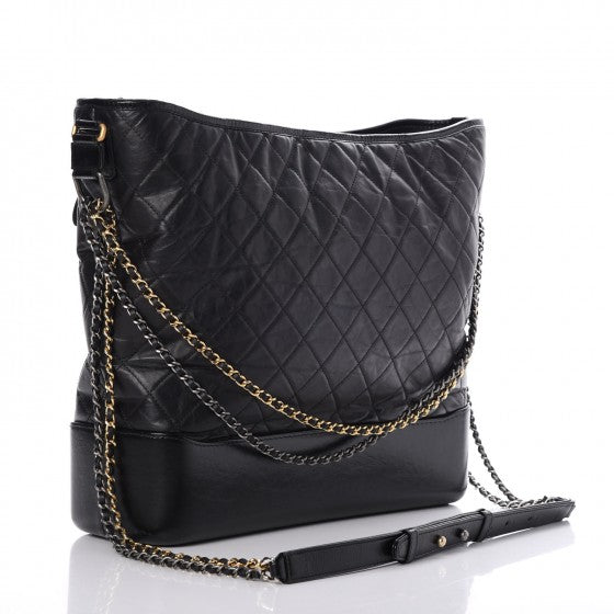 Aged Calfskin Quilted Large Gabrielle Hobo Black
