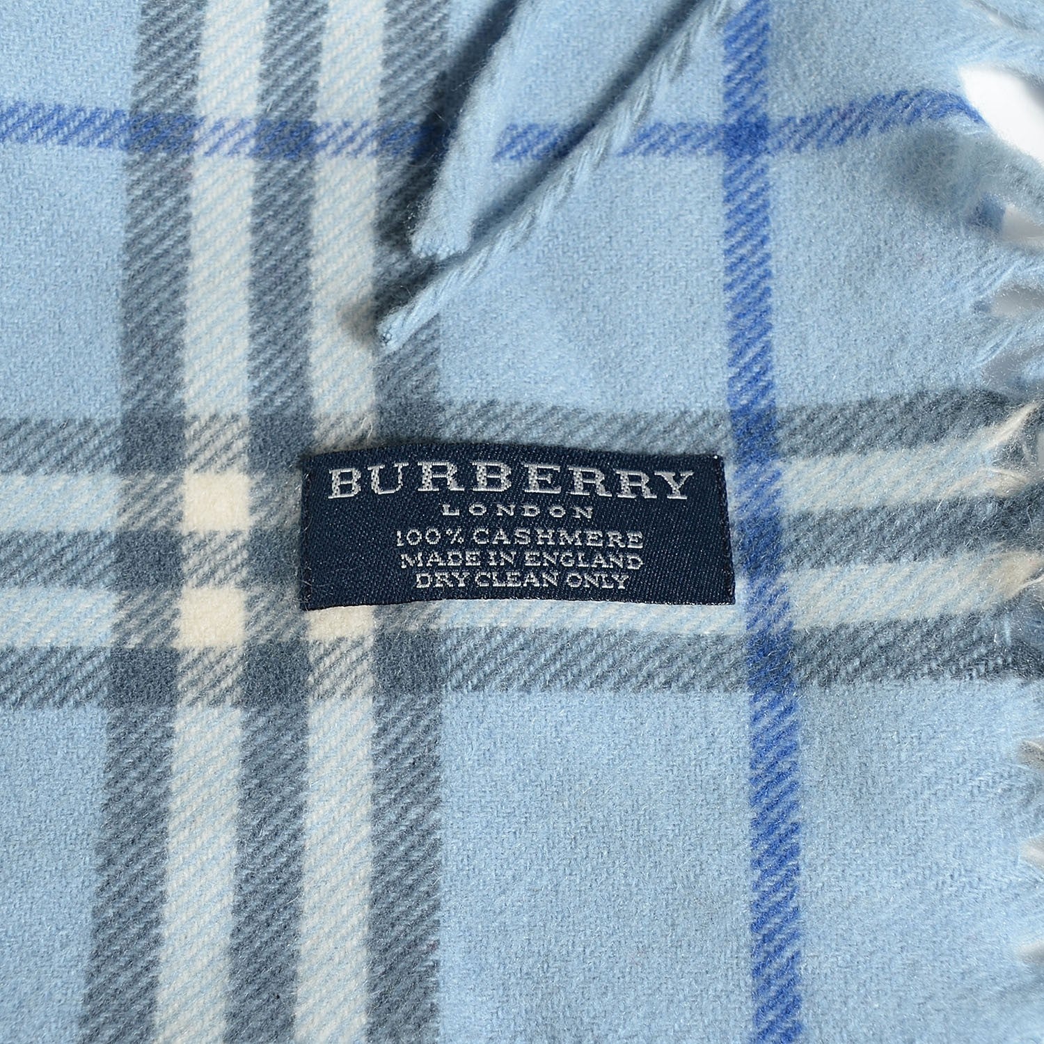 Burberry Cashmere Check Happy Fringe Scarf Light Blue 4 of 4