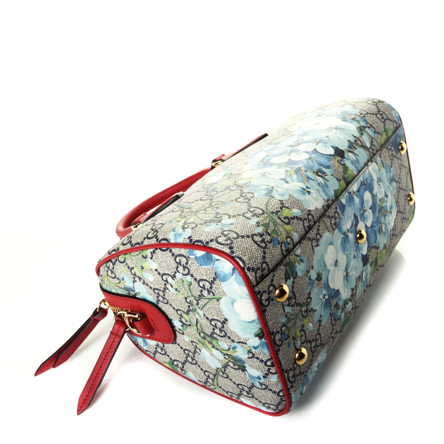 GG Supreme Monogram Blooms Small Boston Beige Blue Navy Hibiscus Red
