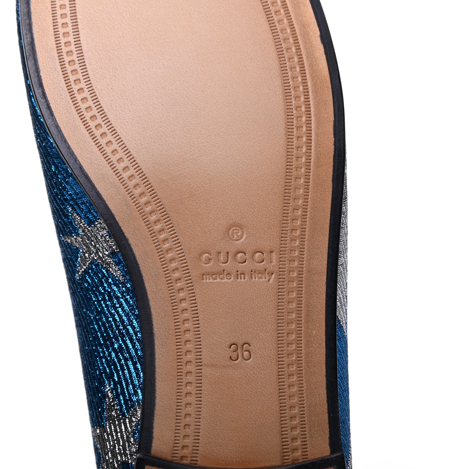 Gucci Lurex Calfskin Starry Sky Womens Jordaan Loafers 36 Bluette Silver 6 of 14