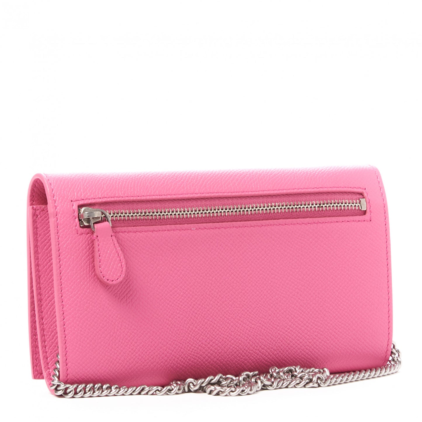 Signature Grained Calfskin Logo Ville Wallet on Chain Bubble Gum Black