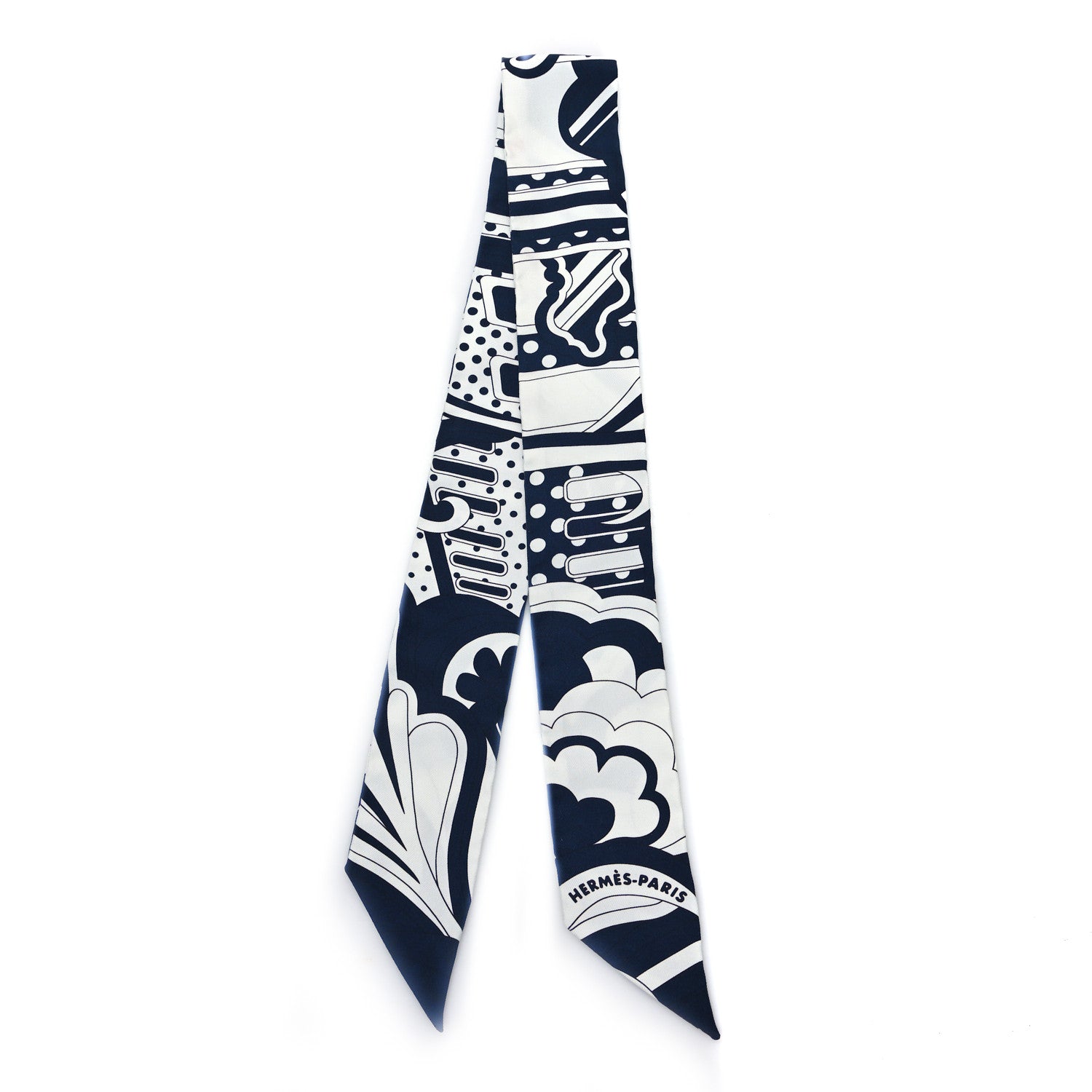Hermes Silk Faubourg Rainbow Twilly Marine Blanc 2 of 4