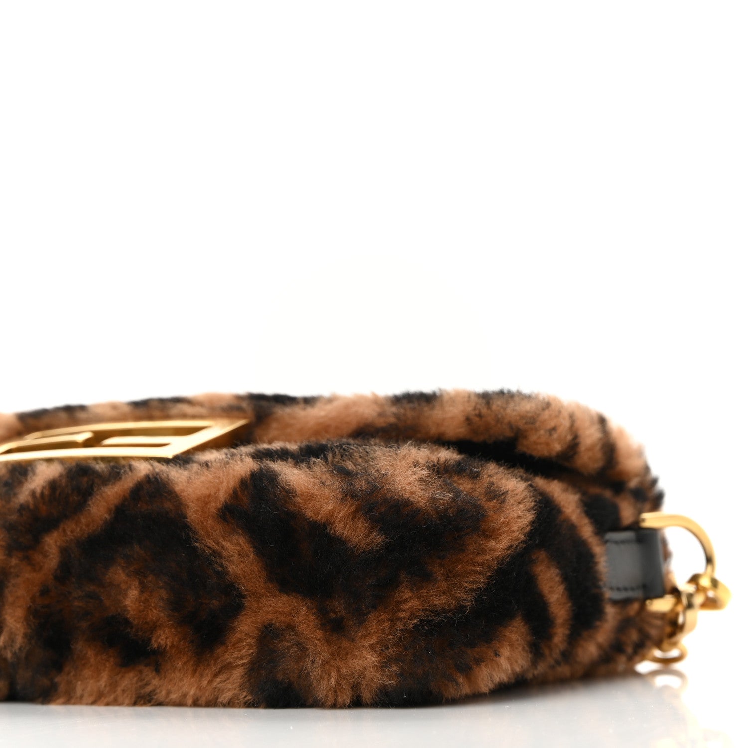 Fendi Shearling Vitello Dolce Macro FF 1974 Mini Baguette Tobacco Black 10 of 10