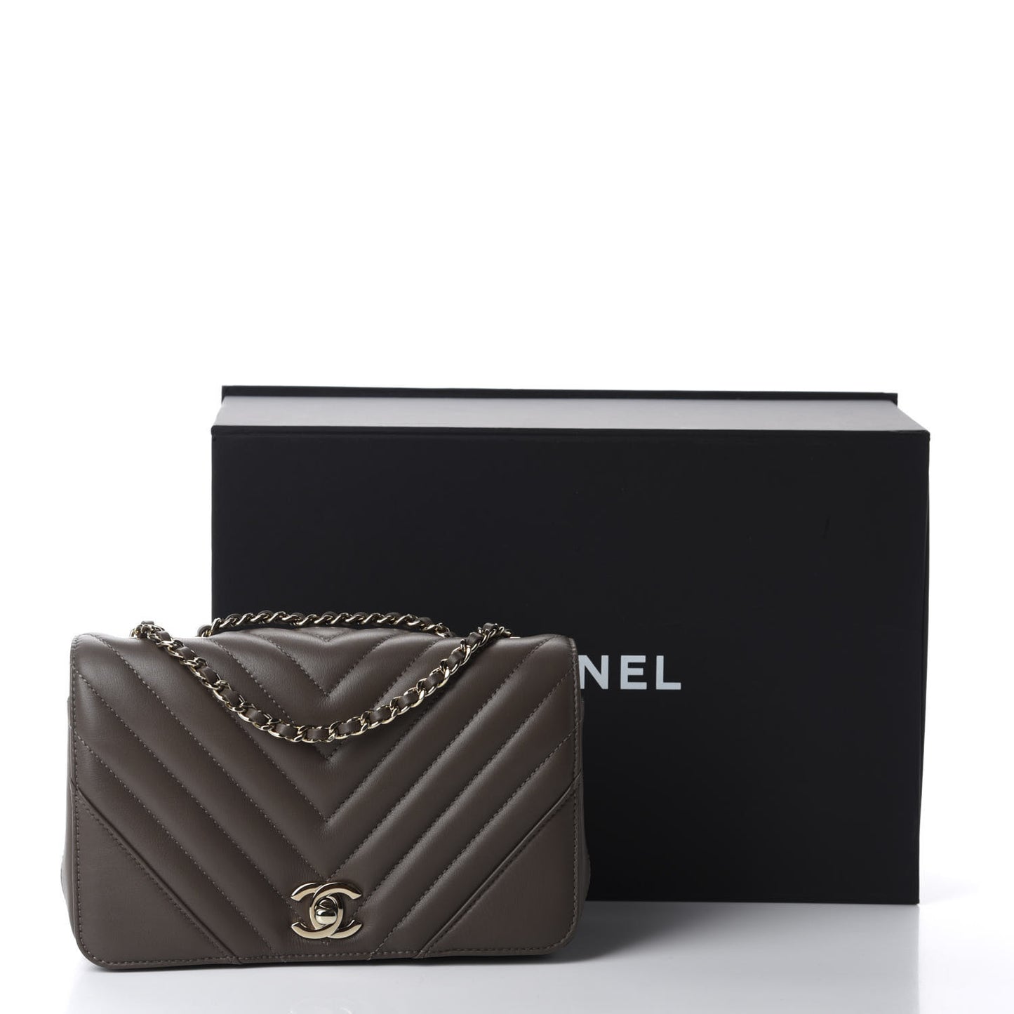 Calfskin Chevron Quilted Small Statement Flap Khaki