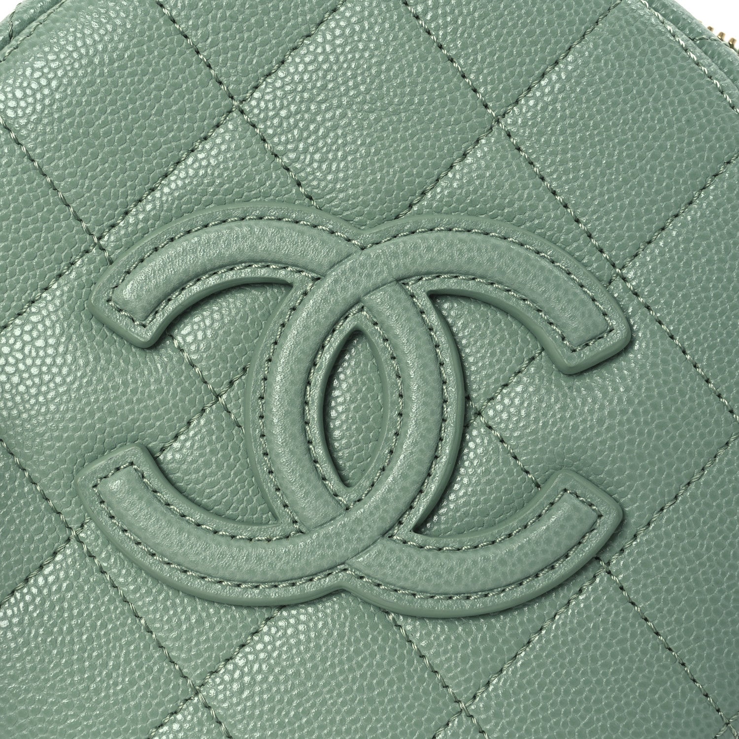 Chanel Caviar Quilted Small Round Vanity With Chain Light Green 8 of 10