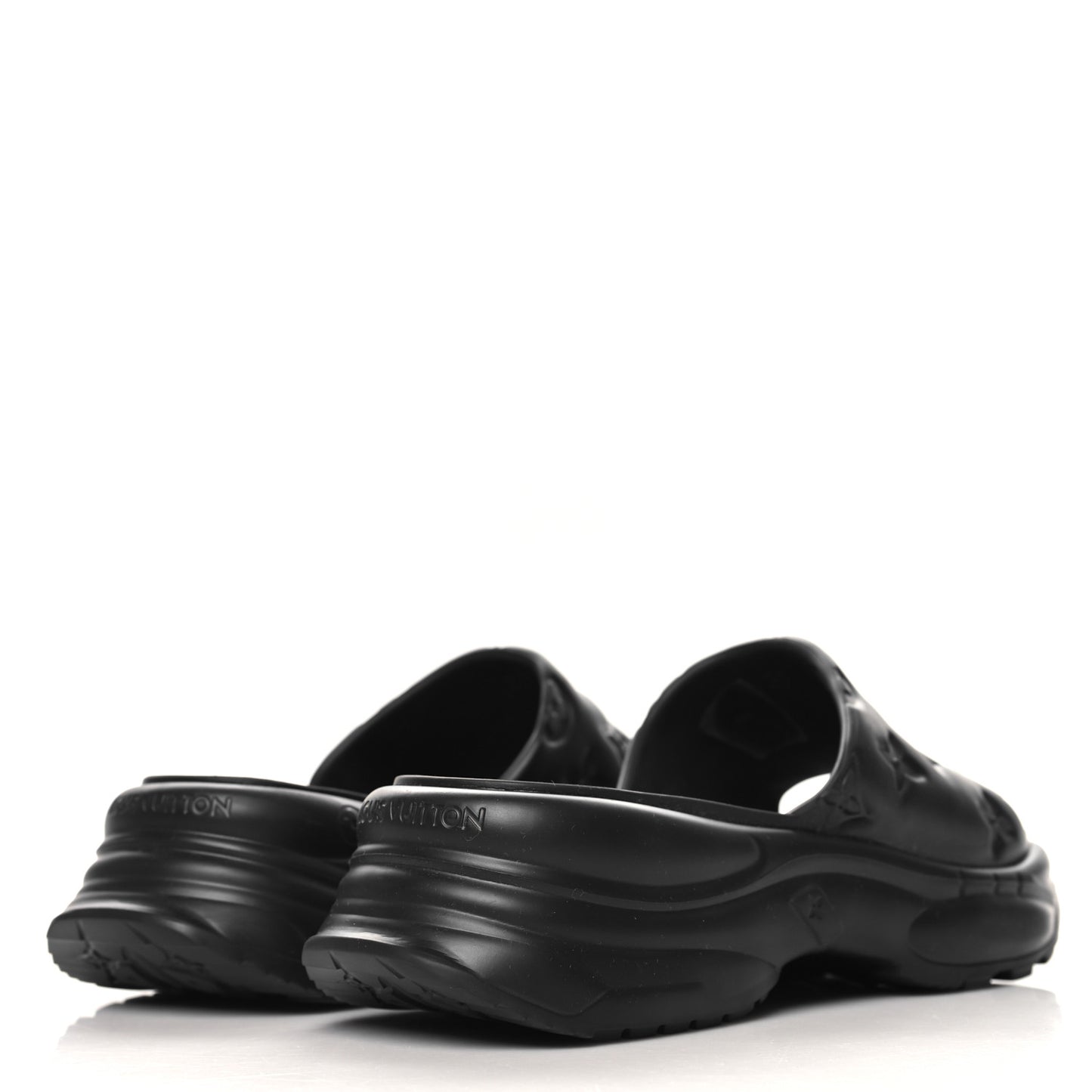 Rubber Embossed Monogram Pool 55 Flat Comfort Mule 37 Black