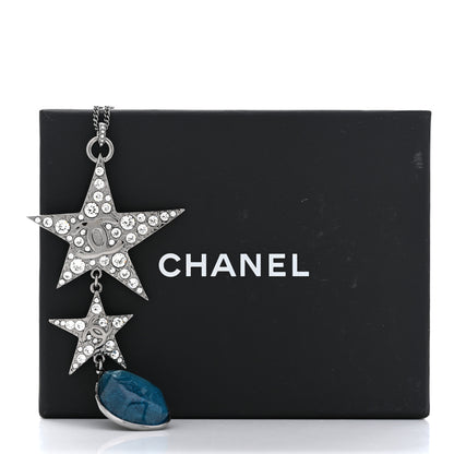 Chanel Crystal Resin CC Star Drop Necklace Silver Blue 6 of 6