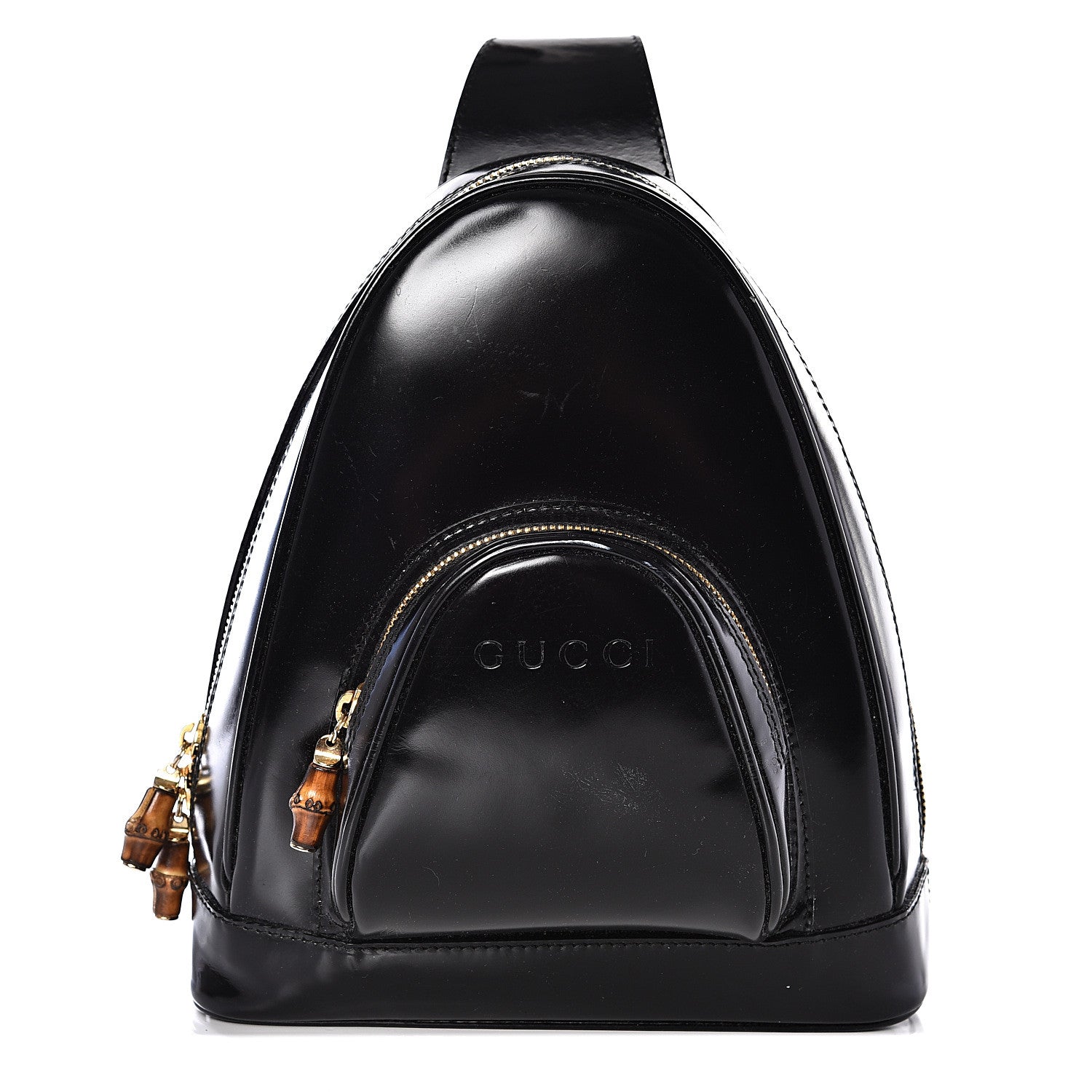 Gucci Patent Leather Bamboo Backpack Sling Black 1 of 14