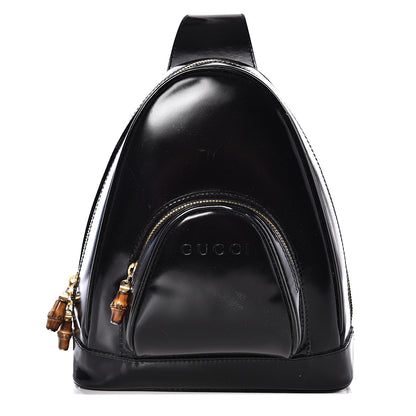 Gucci Patent Leather Bamboo Backpack Sling Black 1 of 14