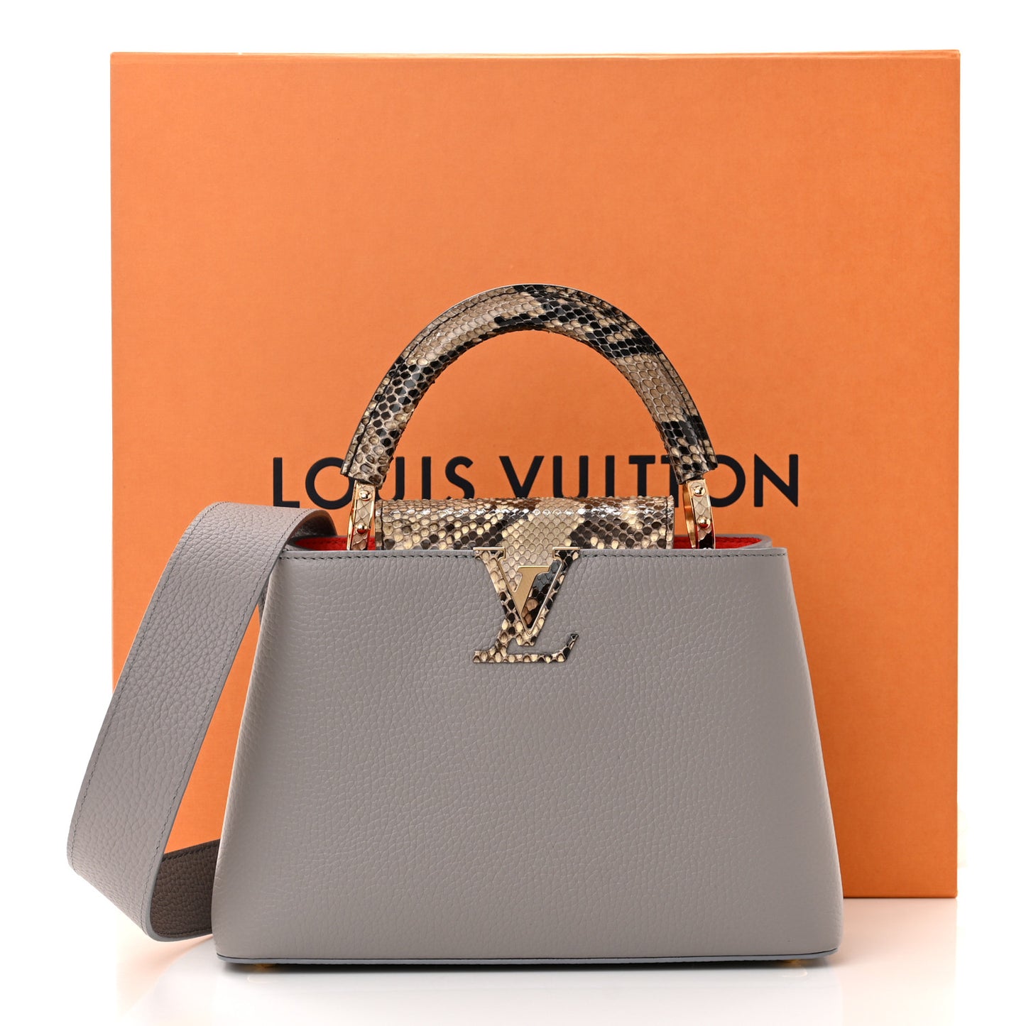 Taurillon Snakeskin Capucines BB Steeple Grey