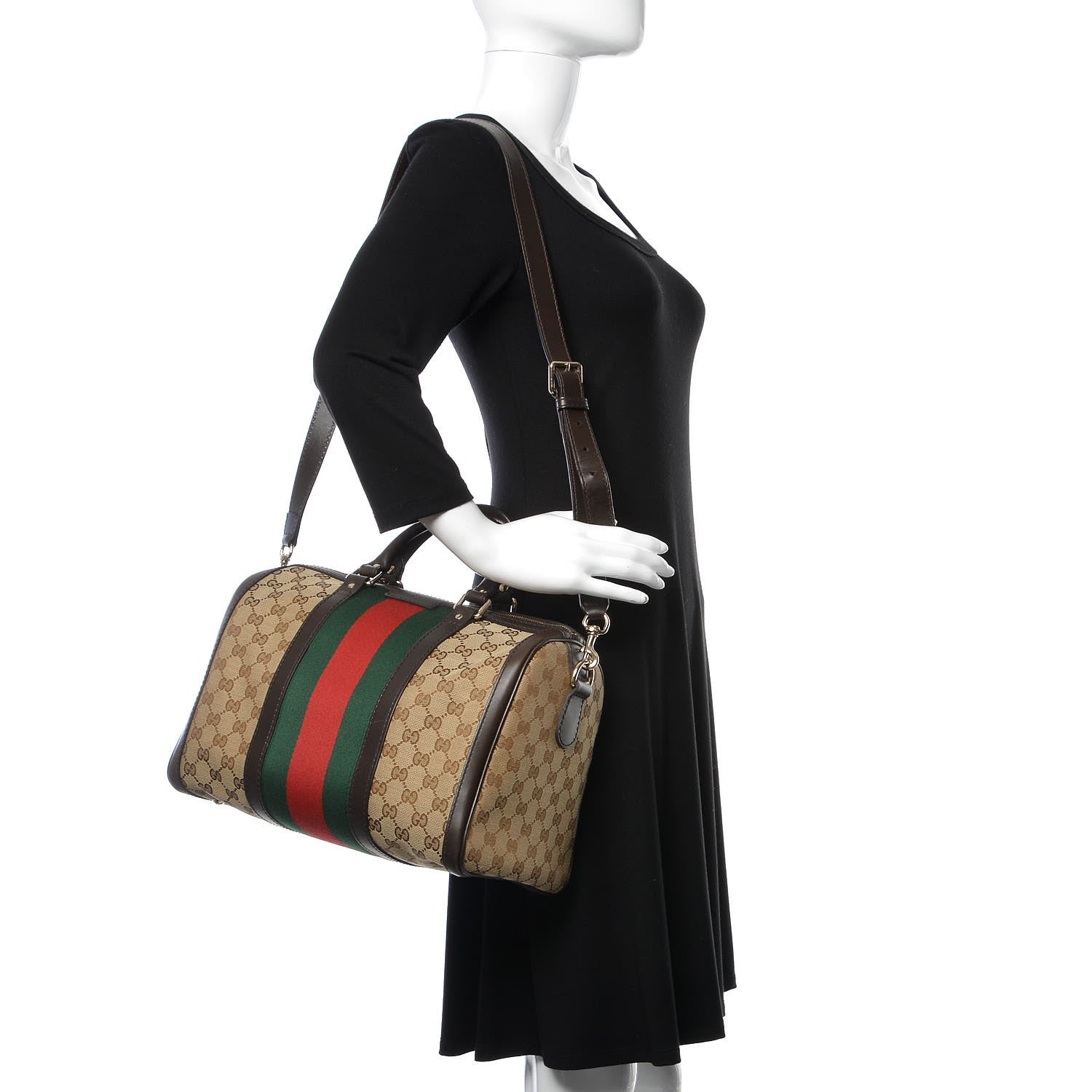 Gucci Monogram Vintage Web Medium Boston Dark Brown 2 of 10