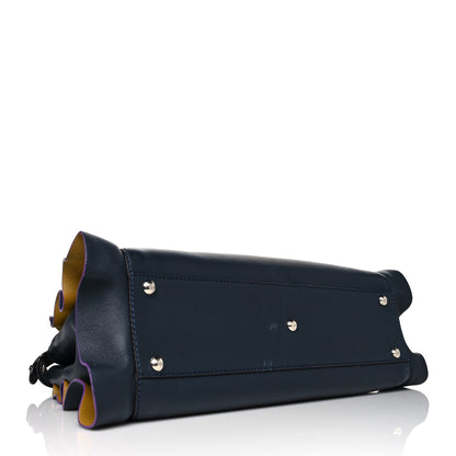 Fendi Vitello Seta Waves Bi-Color Medium Peekaboo Iconic Satchel Blue Notte Mostarda 5 of 13