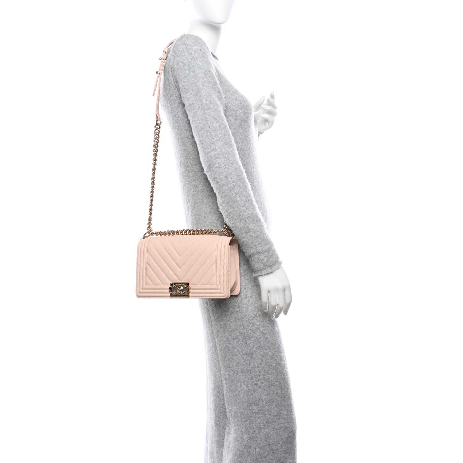 Chanel Caviar Chevron Quilted Medium Boy Flap Light Pink 2 of 10