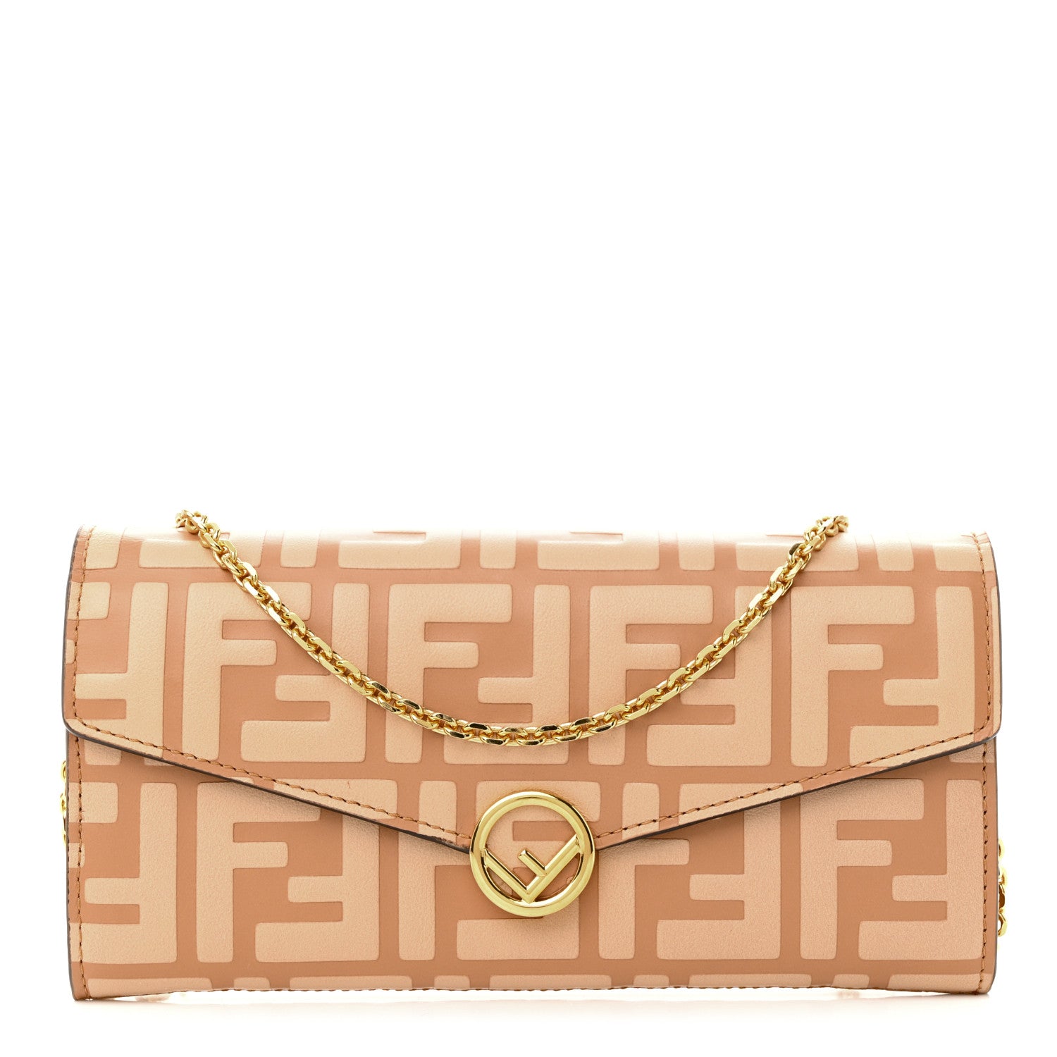 Fendi Vitello Termolagoon F is Fendi FF 1974 Embossed Continental Envelope Wallet On Chain Miele Scuro 1 of 12