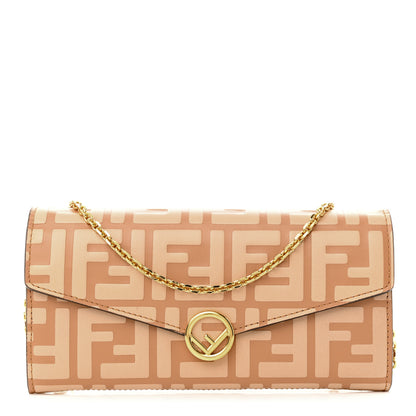 Fendi Vitello Termolagoon F is Fendi FF 1974 Embossed Continental Envelope Wallet On Chain Miele Scuro 1 of 12